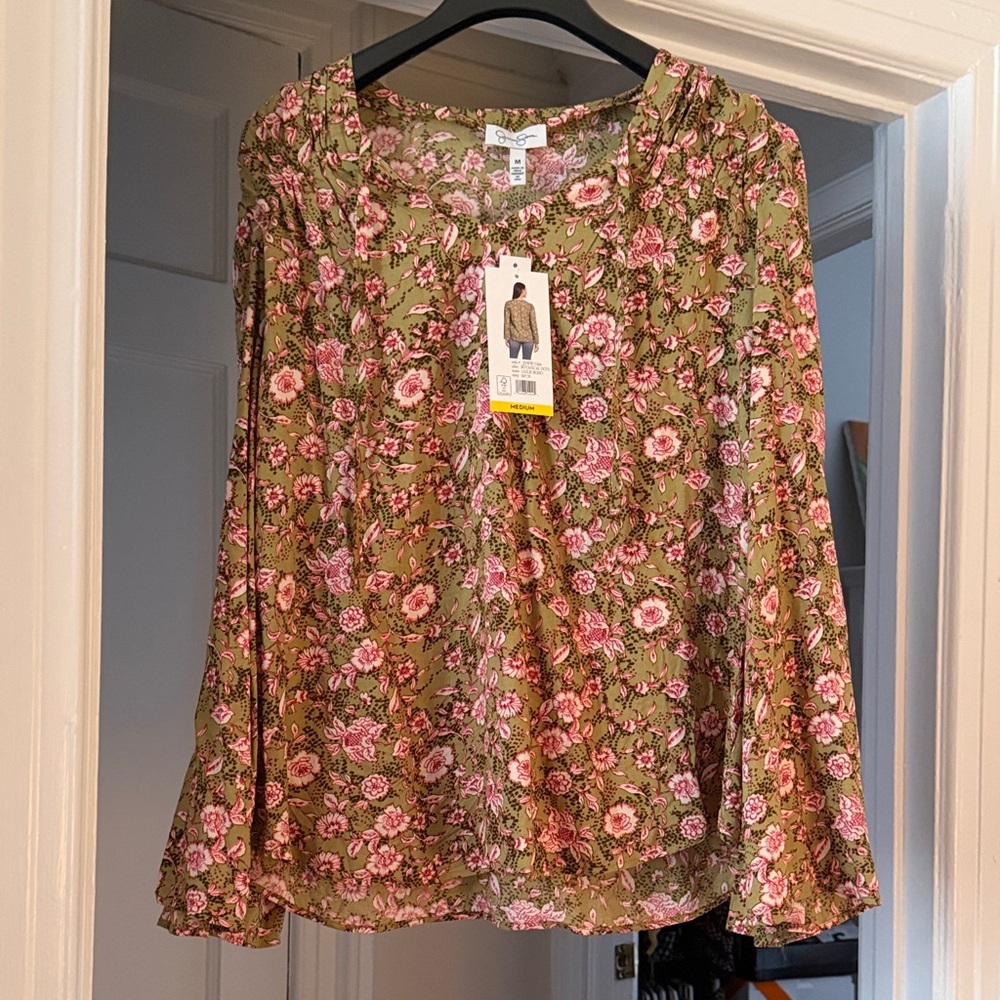 NWT Jessica Simpson Pink and Green Floral Blouse, Medium